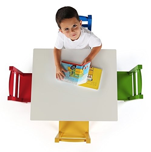 TC406 Summit Collection Kids Wood Table & 4 Chair Set, White/Primary