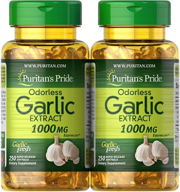 Odorless Garlic 1000 Mg, 500 Total Count (2 Pack of 250 Count Softgels), by, 500 Count