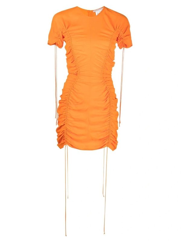 Ruched Mini Dress Bright Orange