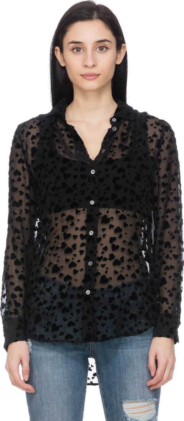- Essential Crushed Heart Blouse - Black