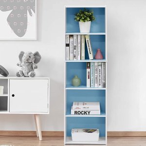 Furinno 5-Tier Reversible Color Open Shelf Bookcase , White/Light Blue