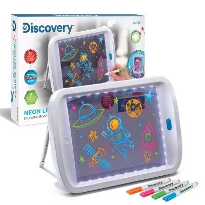 Neon LED Glow Drawing Board With 4 Fluorescent Markers, 5-piece, Age 6+