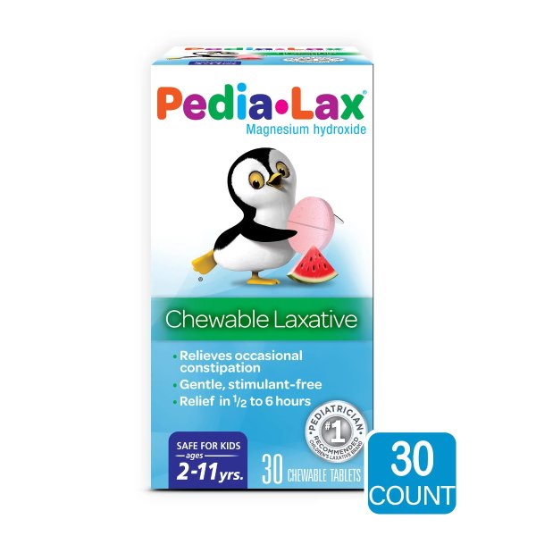 Pedia-Lax Laxative Chewable Tablets for Kids, Ages 2-11, Watermelon Flavor, 30 CT