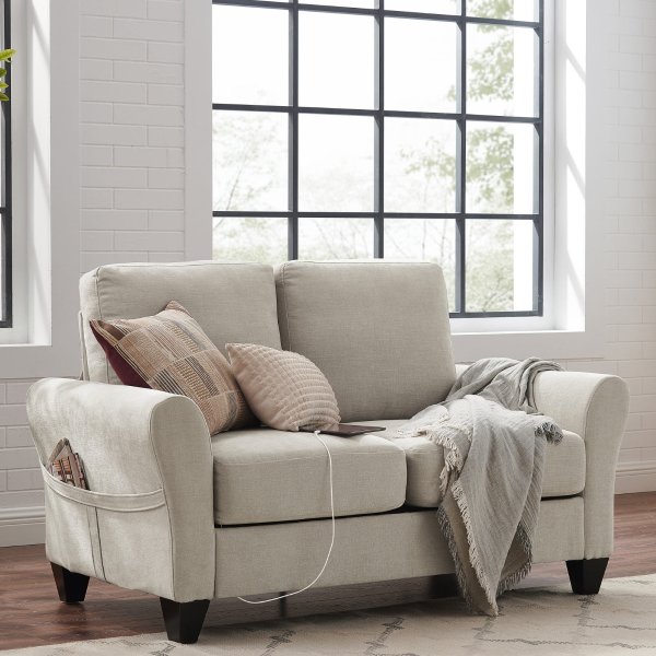 Naperville Loveseat with USB and Storage Pockets, Cream