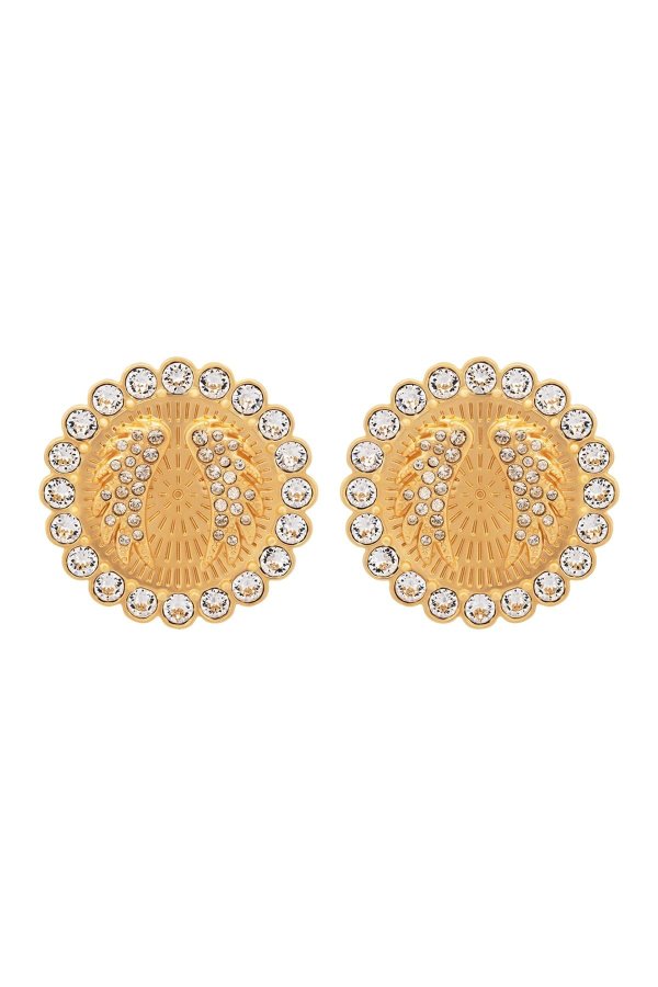 Lucky Goddess 23K Yellow Gold Plated Pave Swarovski Crystal Clip-On Stud Earrings