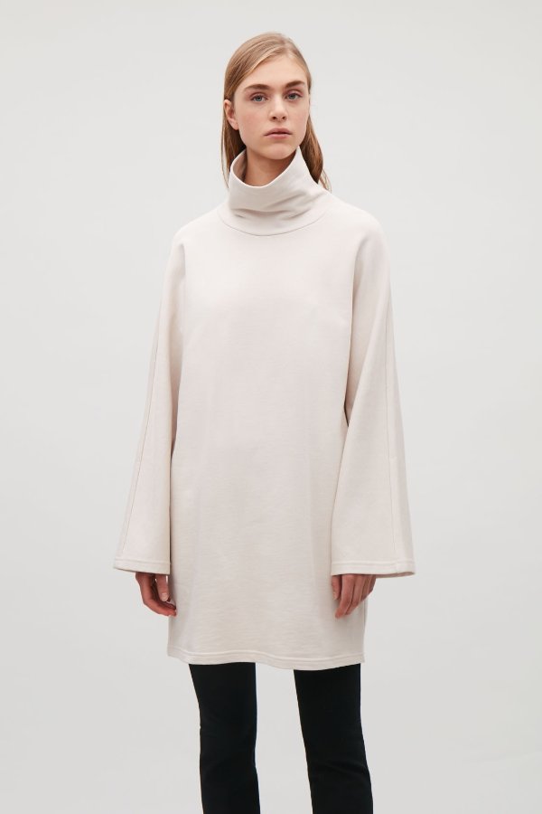 HIGH-NECK DRESS WITH WIDE SLEEVES - Biscuit - Dresses - COS