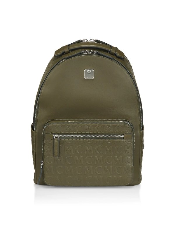 Logo-Embossed Leather Backpack