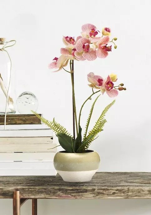 Plastic Pink Orchid in Ceramic Pot