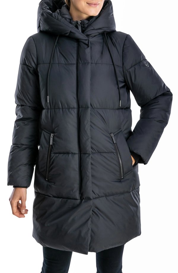 Water-Repellent Hooded Long Puffer Jacket