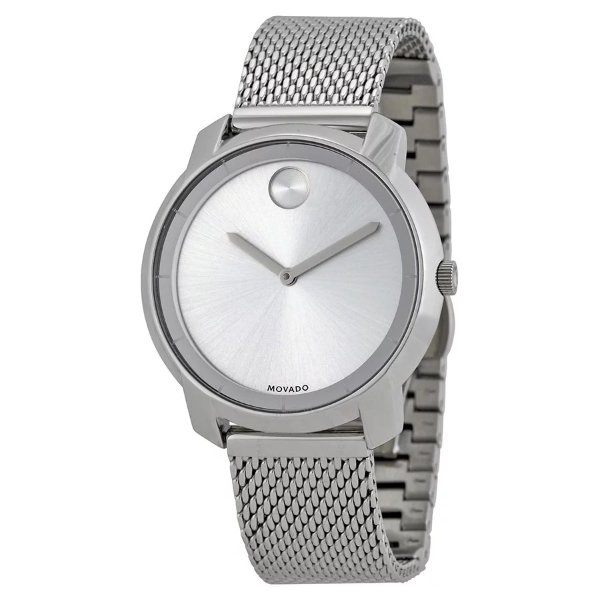 Bold Silver Dial Stainless Steel Mesh Ladies Watch