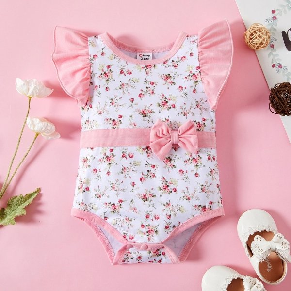 1pc Baby Girl Sleeveless casual Floral Rompers & Bodysuits