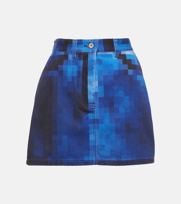 Pixelated denim miniskirt