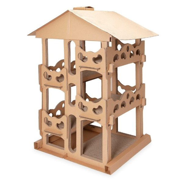 Tower Playground Corrugated Scratcher House with Catnip for Cats, 22.83" H