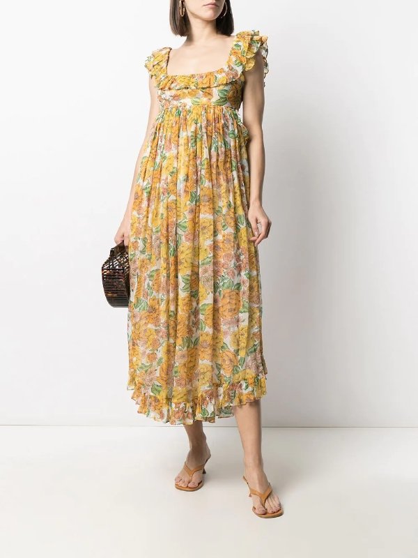 Poppy floral-print midi dress