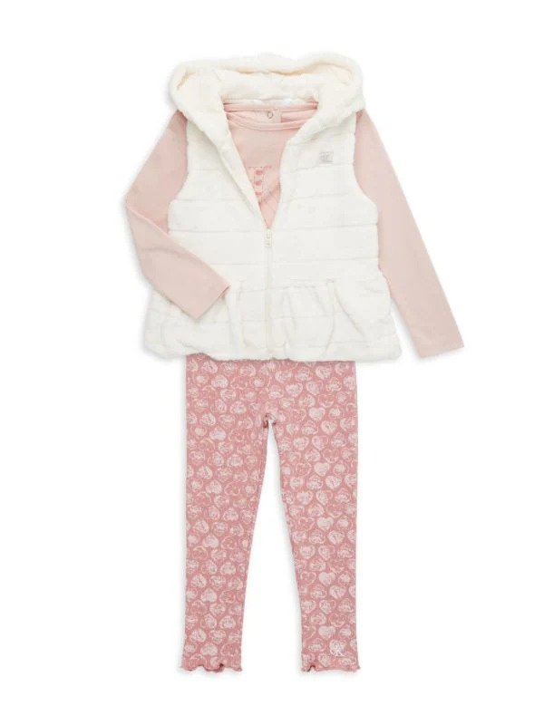 Baby Girl's 3-Piece Faux Fur Vest, Top & Pants Set