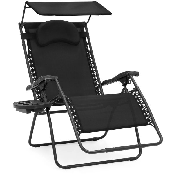 Oversized Zero Gravity Chair w/ Folding Canopy Shade Cup Holder