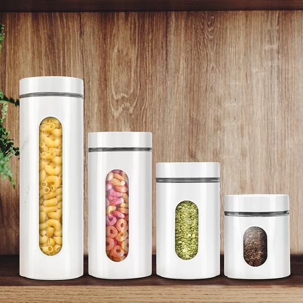 Stainless Steel over Glass 4 Piece Kitchen Canister SetStainless Steel over Glass 4 Piece Kitchen Canister SetRatings & ReviewsQuestions & AnswersShipping & ReturnsMore to Explore