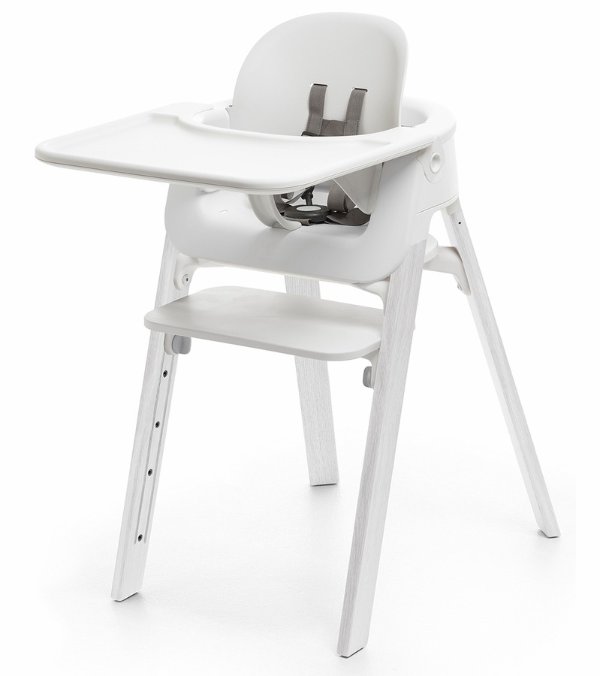 Steps High Chair w/Tray Bundle - White/Oak White/White/White