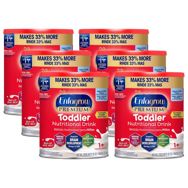 Premium Toddler Nutritional Drink, Natural Milk Flavor - Powder, 32 oz Can (6 Pack)