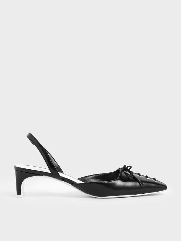 Black Lace-Up Slingback Heels | CHARLES &amp; KEITH