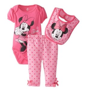 Disney Baby Baby-Girls Newborn Minnie Mouse 3 Piece Bodysuit Bib and Pant Set