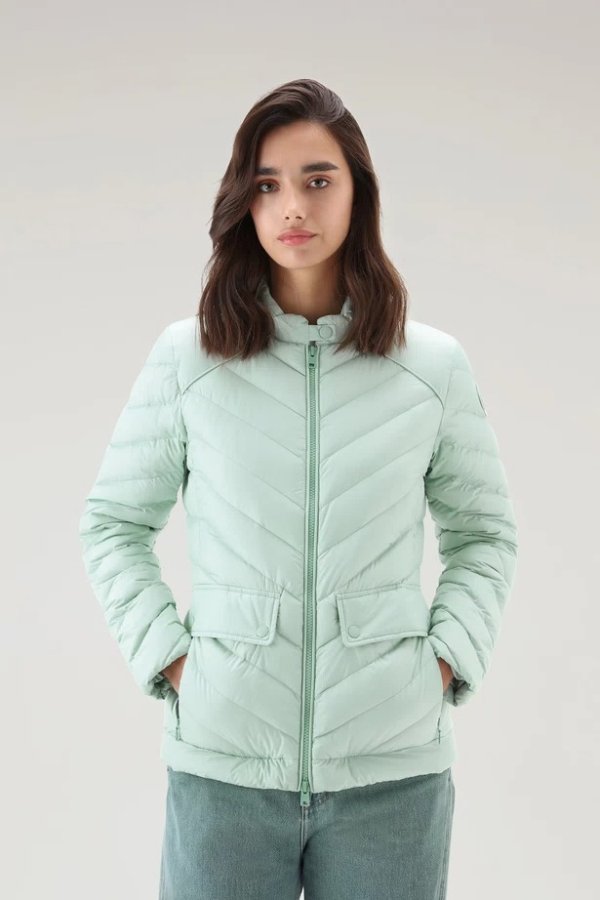 Padded Short Jacket with Chevron Quilting Harbor Green