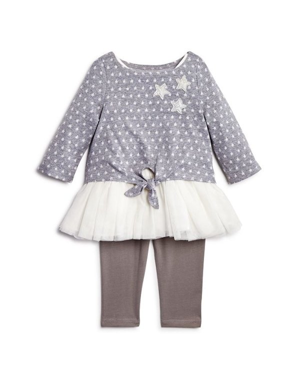 Girls' Star-Print Tie-Front Sweater, Tutu Tank Dress & Leggings Set - Baby