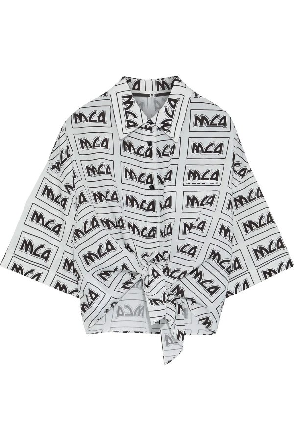 Knotted logo-print broadcloth shirt