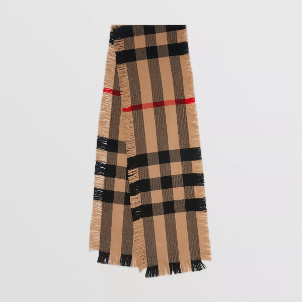 Fringed Check Wool Scarf