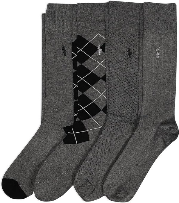 Men's Assorted Pattern Dress Crew Socks-4 Pair Pack-Soft and Lightweight Cotton Comfort