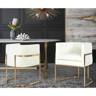 Giselle Cream Velvet Dining Chair with Goldtone Stainless Steel Frame by Inspire Me Home Decor