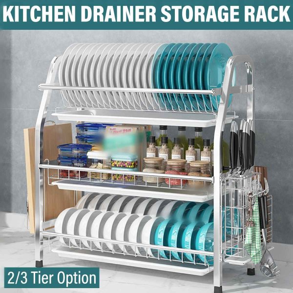 39.31US $ 36% OFF|Stainless Steel 2/3 Tiers Dishes Drying Rack with Cutting Board Drainer Kitchen Countertop Utensils Organizer Storage Holder|Racks & Holders| - AliExpress