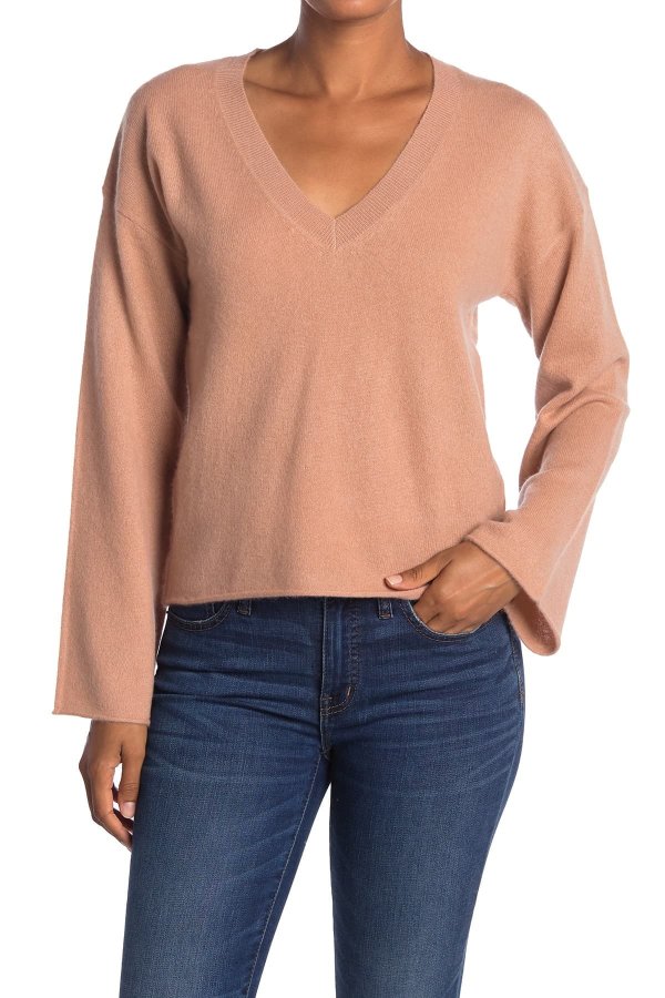 Phoebe V-Neck Bell Sleeve Cashmere Sweater