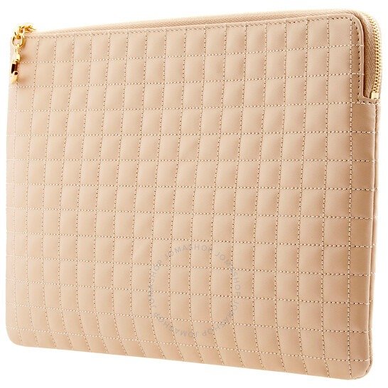 Quilted Calfskin Card Pouch- Nude