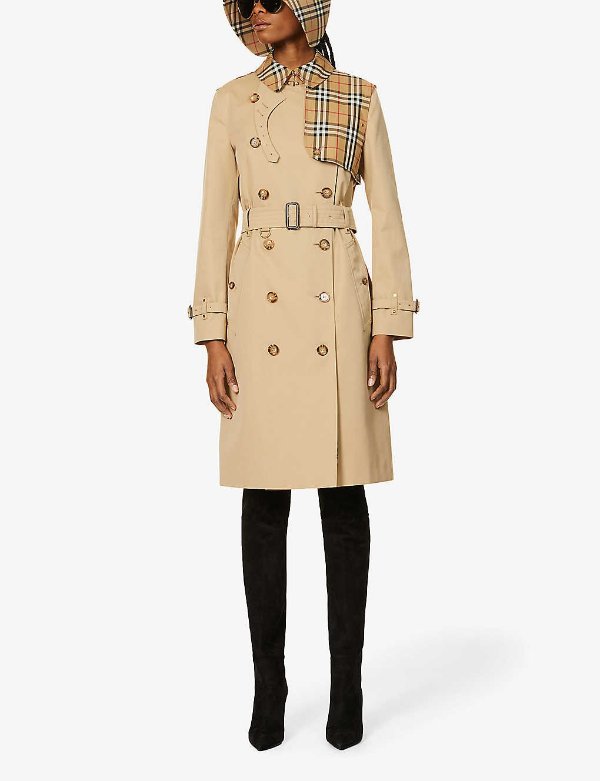 Herne check-flap cotton trench coat