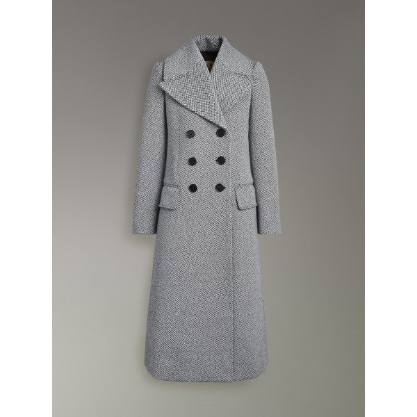 Herringbone Wool Blend Tailored Coat
