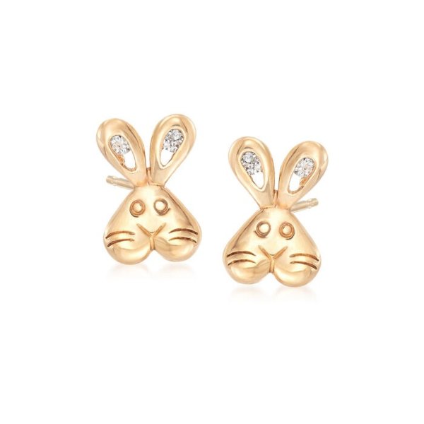 Child's 14kt Yellow Gold CZ-Accented Bunny Stud Earrings | Ross-Simons