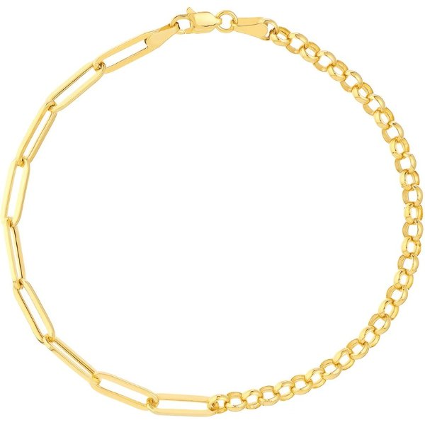 14kt Gold Half & Half Paper Clip & Rolo Chain BraceletSKU: MF037943-14Y_7.5014kt Yellow Gold