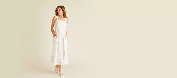 Textured Check White Tiered Midi Dress | Oliver Bonas