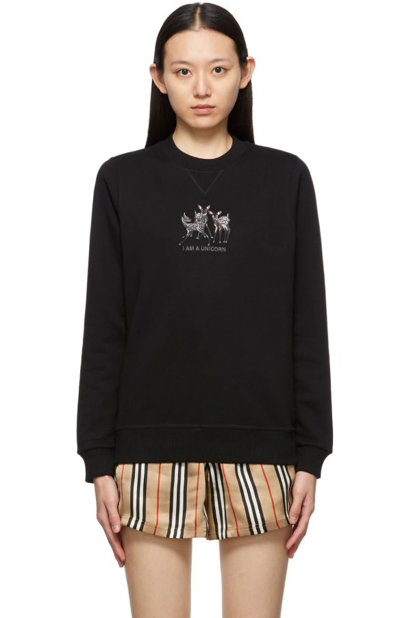 Black Embroidered Deer Berkley Sweatshirt