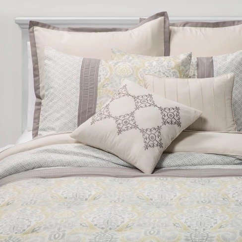 8pc Hallie Medallion Comforter Set Yellow/Gray - Sunham Home Fashions