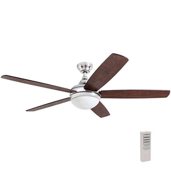 Prominence Home 80095-01 Ashby Ceiling Fan with Remote Control and Dimmable Integrated LED Light Frosted Fixture 52" Contemporary Indoor, 5 Blades Newport Brown/Tumbleweed, Sleek Chrome