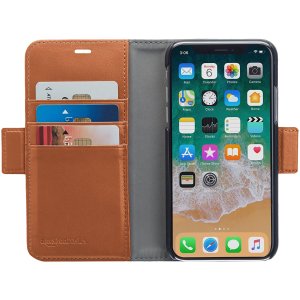 AmazonBasics iPhone X PU Leather Wallet Detachable Case, Brown