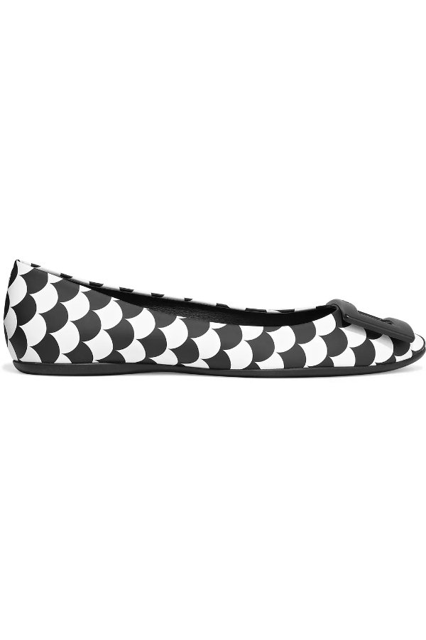 Printed leather ballet flats