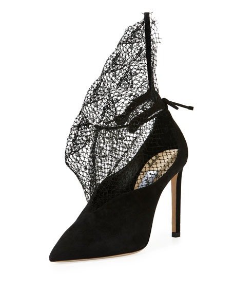 Leanne Suede Pumps with Sculptural Netting