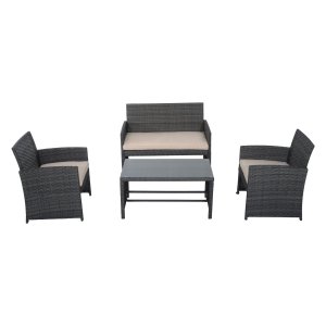 Outsunny 4-Piece Cushioned Outdoor Rattan Wicker Chair and Loveseat Furniture Set