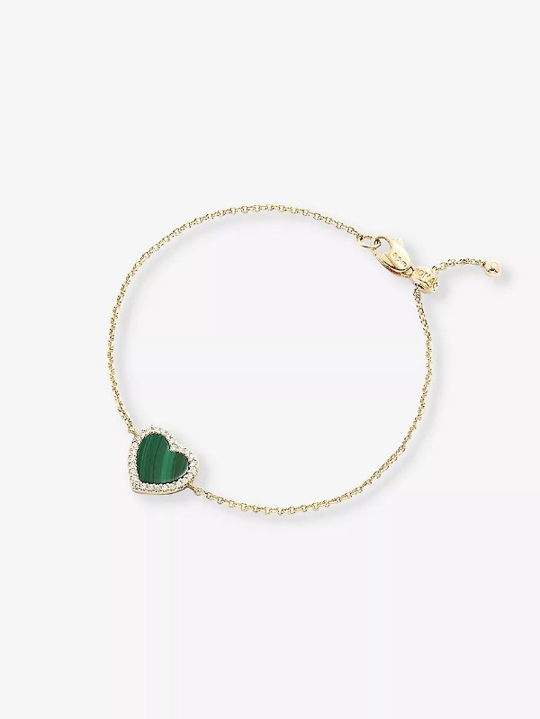 Malachite heart 18ct yellow gold-plated metal alloy and zirconia chain bracelet