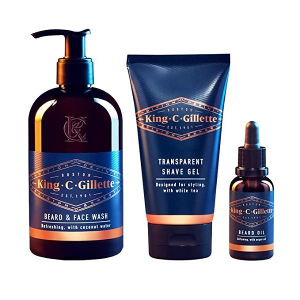 C. Gillette Men's Beard Care Gift Kit, Beard and Face Wash, Beard Oil, Shave Gel