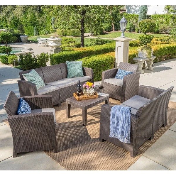 Daytona Outdoor 5-piece Chat Set with Sofa and Cushions by Christopher Knight Home - Brown