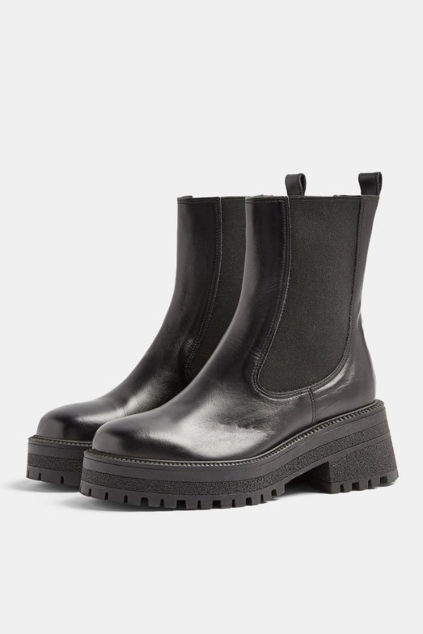 AMBER Black Chunky Leather Chelsea Boots